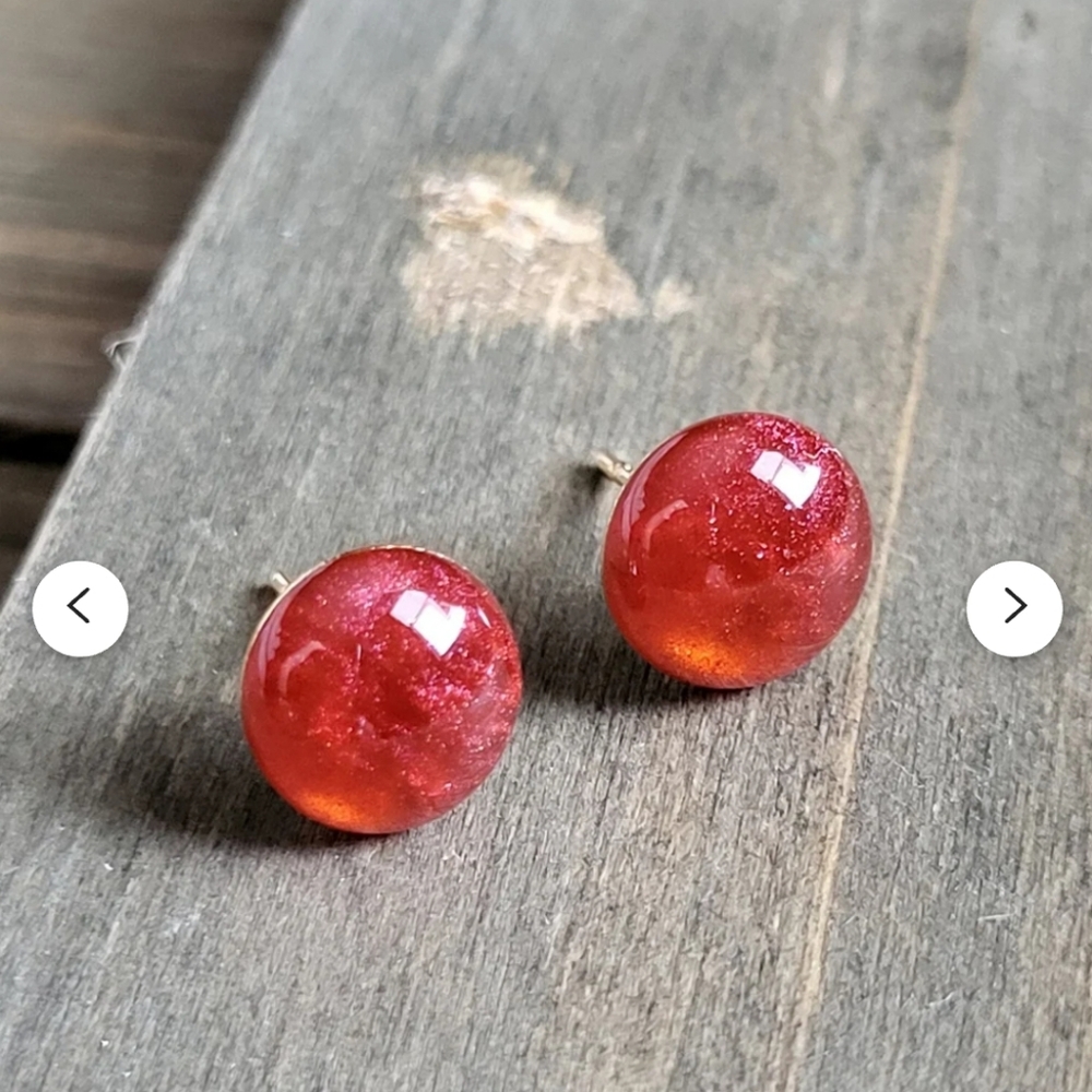 Crimson Ruby Gold Post Resin Earrings- Handmade Earrings- Resin Earrings- Resin